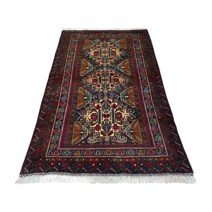 Authentic Baluchi 5 - 4 ft x 6 ft Handmade Wool Carpet - Red Wine - Timeless Beauty for Your Home