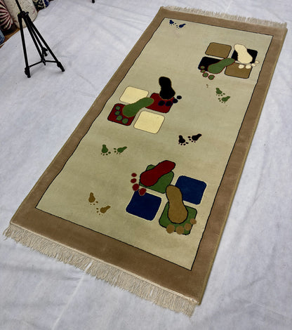 Whimsical Coffee and Beige Persian 500 Area Rug - 3 ft x 6.5 ft - Farsh Aryan 6 with Colorful Footprint Design