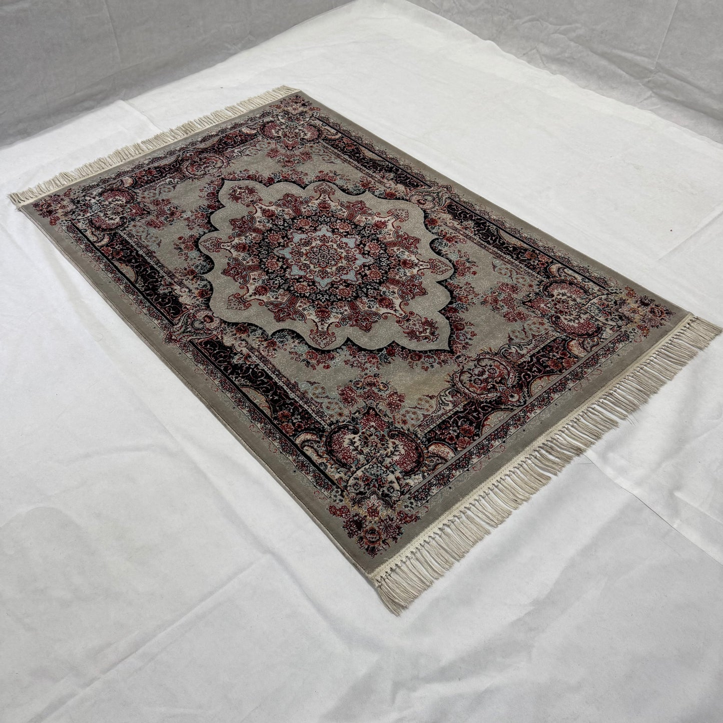 4 ft x 6 ft Persian Rug - Farsh e Shamiran | 700 Reeds | Luxurious, Machine-Made | Elegant Beige & Burgundy Design | Durable, Easy Maintenance, Eco-Friendly | Made in Iran