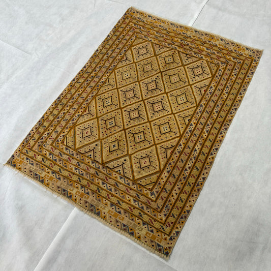 Handmade Herat Afghan Wool Rug - 2.5ft x 4ft | Authentic Beige Oriental Carpet