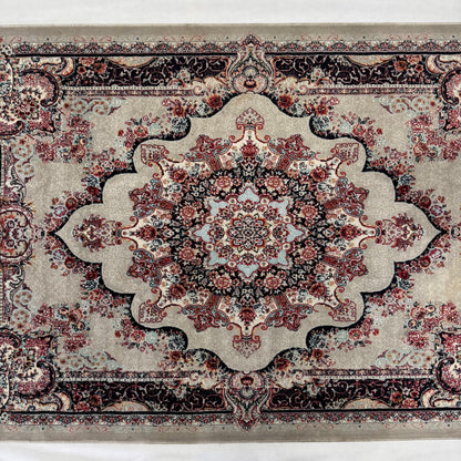 4 ft x 6 ft Persian Rug - Farsh e Shamiran | 700 Reeds | Luxurious, Machine-Made | Elegant Beige & Burgundy Design | Durable, Easy Maintenance, Eco-Friendly | Made in Iran