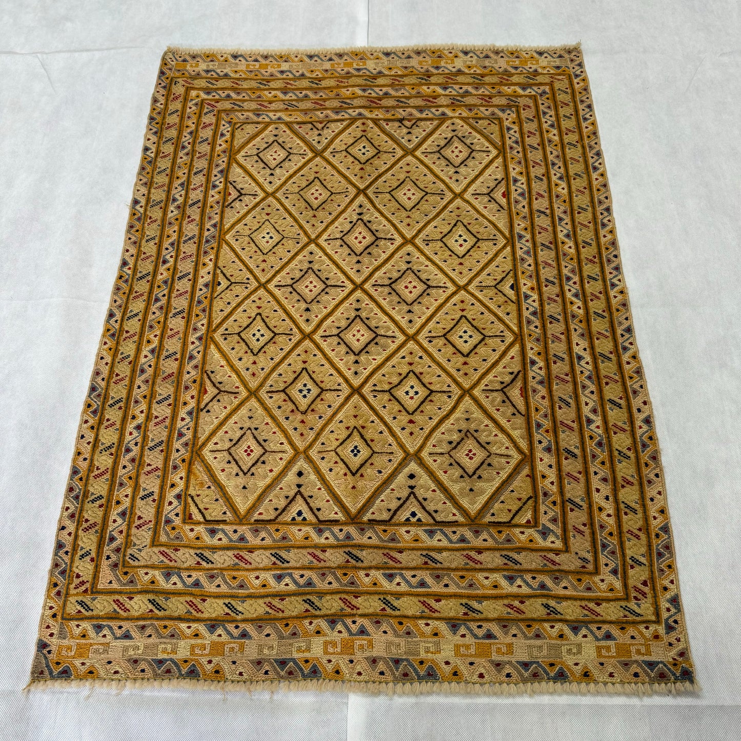 Handmade Herat Afghan Wool Rug - 2.5ft x 4ft | Authentic Beige Oriental Carpet