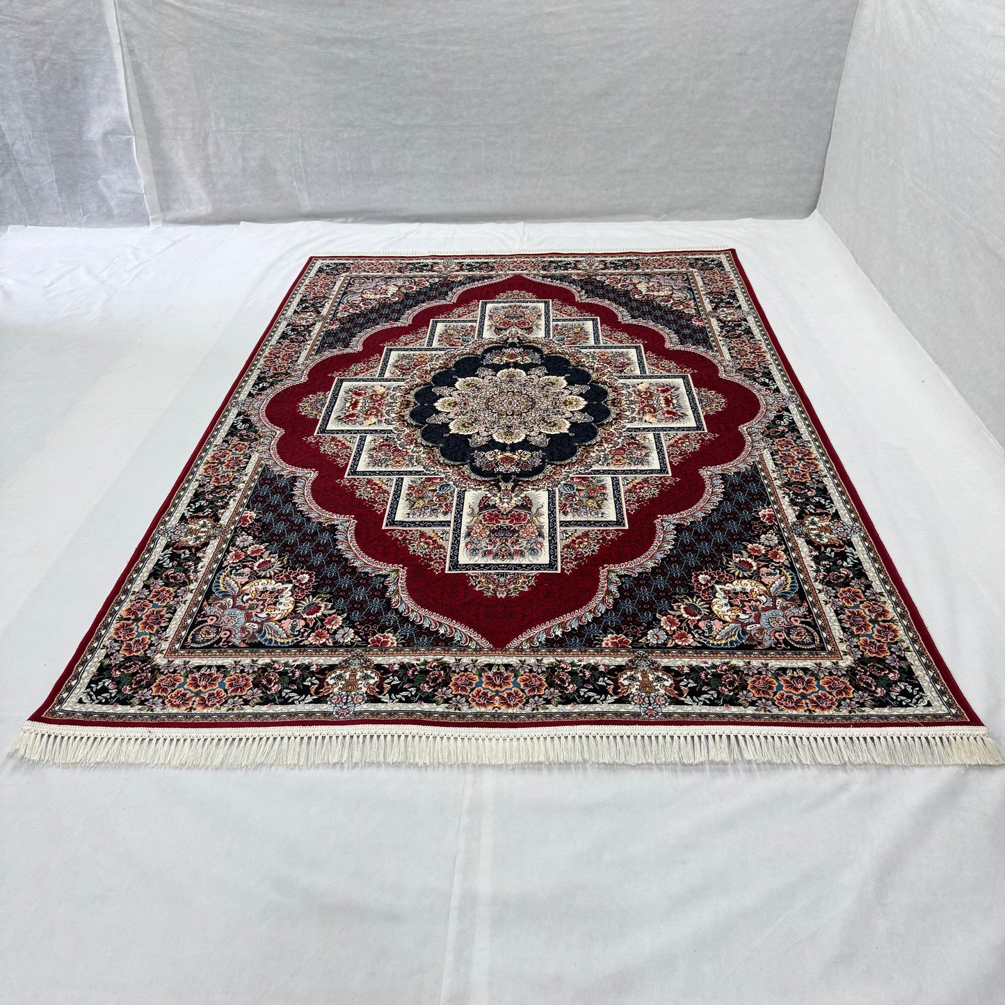 7ft x 10ft Persian Rug - Farsh e Nagin Chaman - 1000 Reeds - Rich Red & Black Color