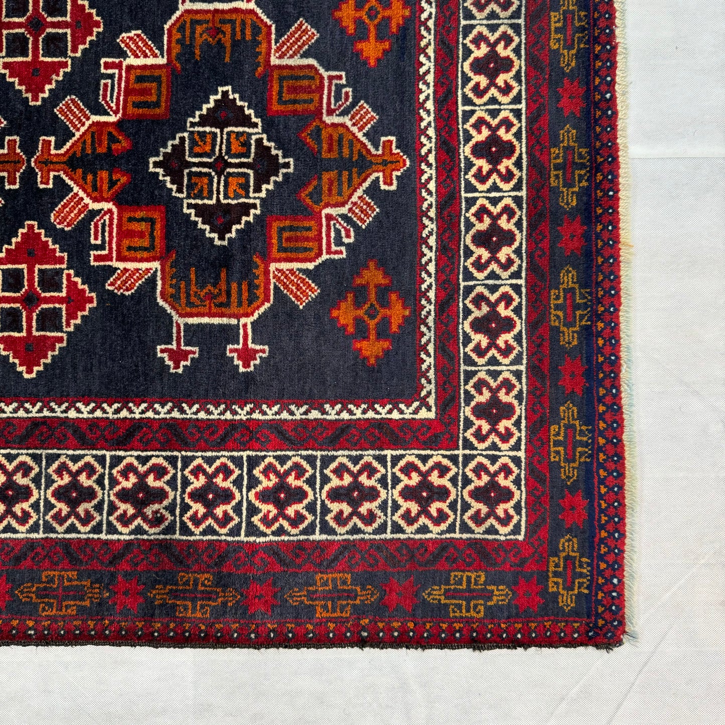 Handmade Baluchi Rug 4 ft x 6 ft - Red and Black Geometric Design