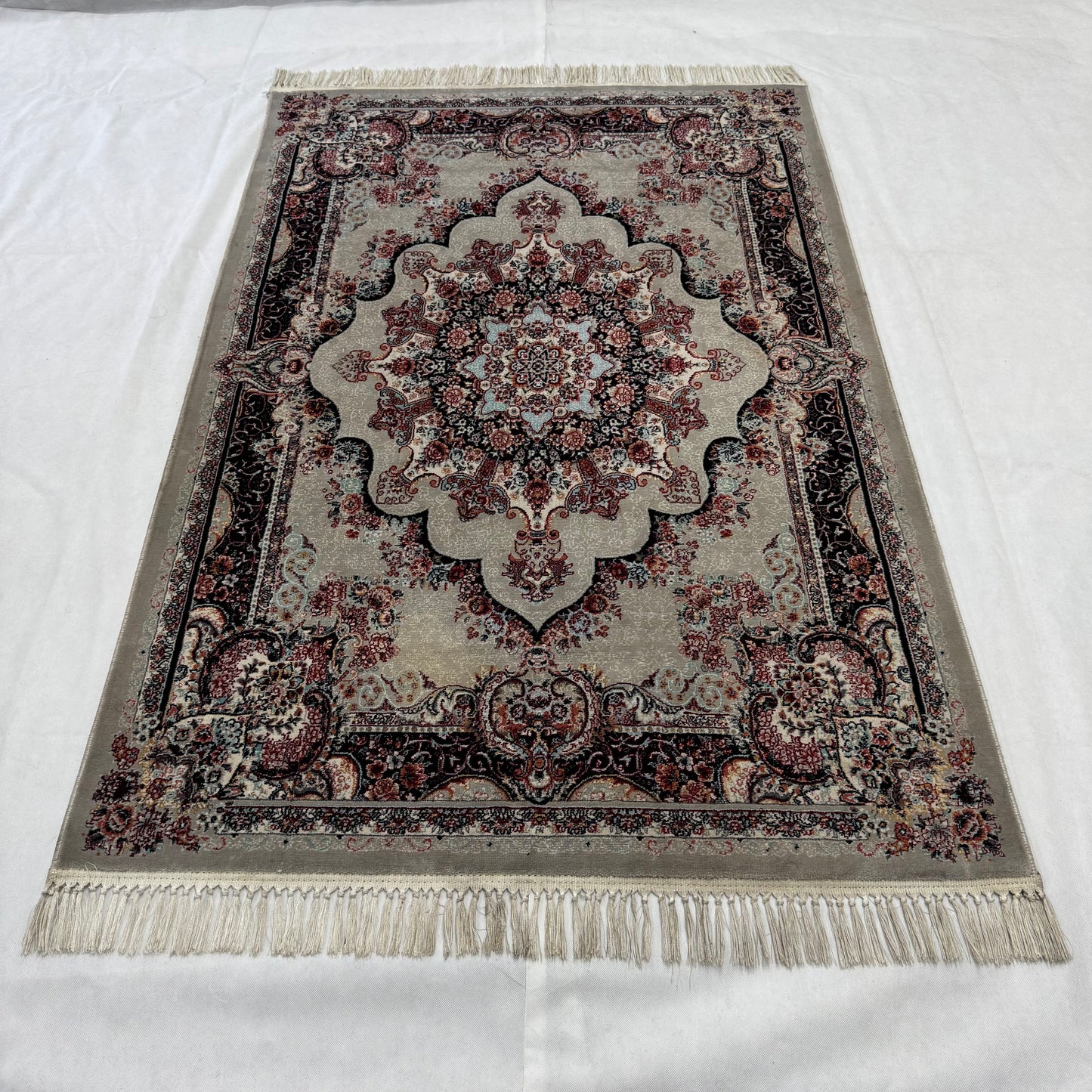 4 ft x 6 ft Persian Rug - Farsh e Shamiran | 700 Reeds | Luxurious, Machine-Made | Elegant Beige & Burgundy Design | Durable, Easy Maintenance, Eco-Friendly | Made in Iran