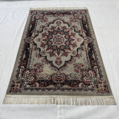 4 ft x 6 ft Persian Rug - Farsh e Shamiran | 700 Reeds | Luxurious, Machine-Made | Elegant Beige & Burgundy Design | Durable, Easy Maintenance, Eco-Friendly | Made in Iran