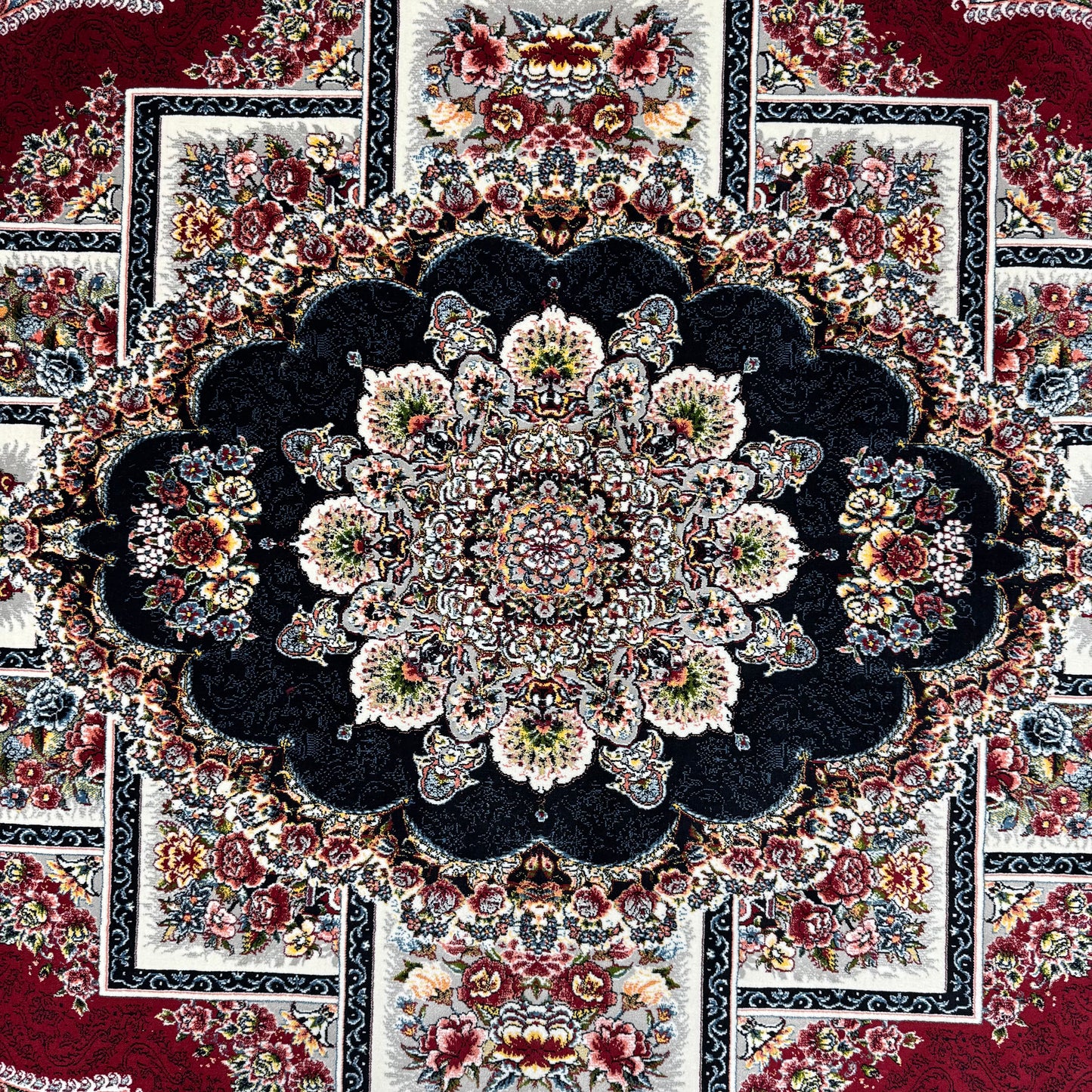 7ft x 10ft Persian Rug - Farsh e Nagin Chaman - 1000 Reeds - Rich Red & Black Color