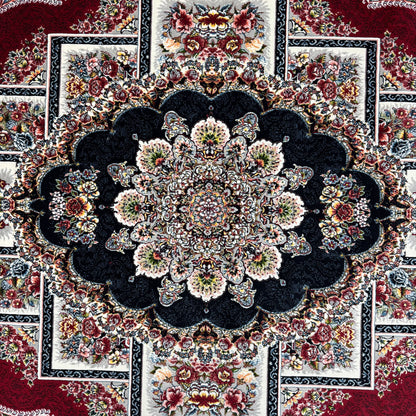 7ft x 10ft Persian Rug - Farsh e Nagin Chaman - 1000 Reeds - Rich Red & Black Color