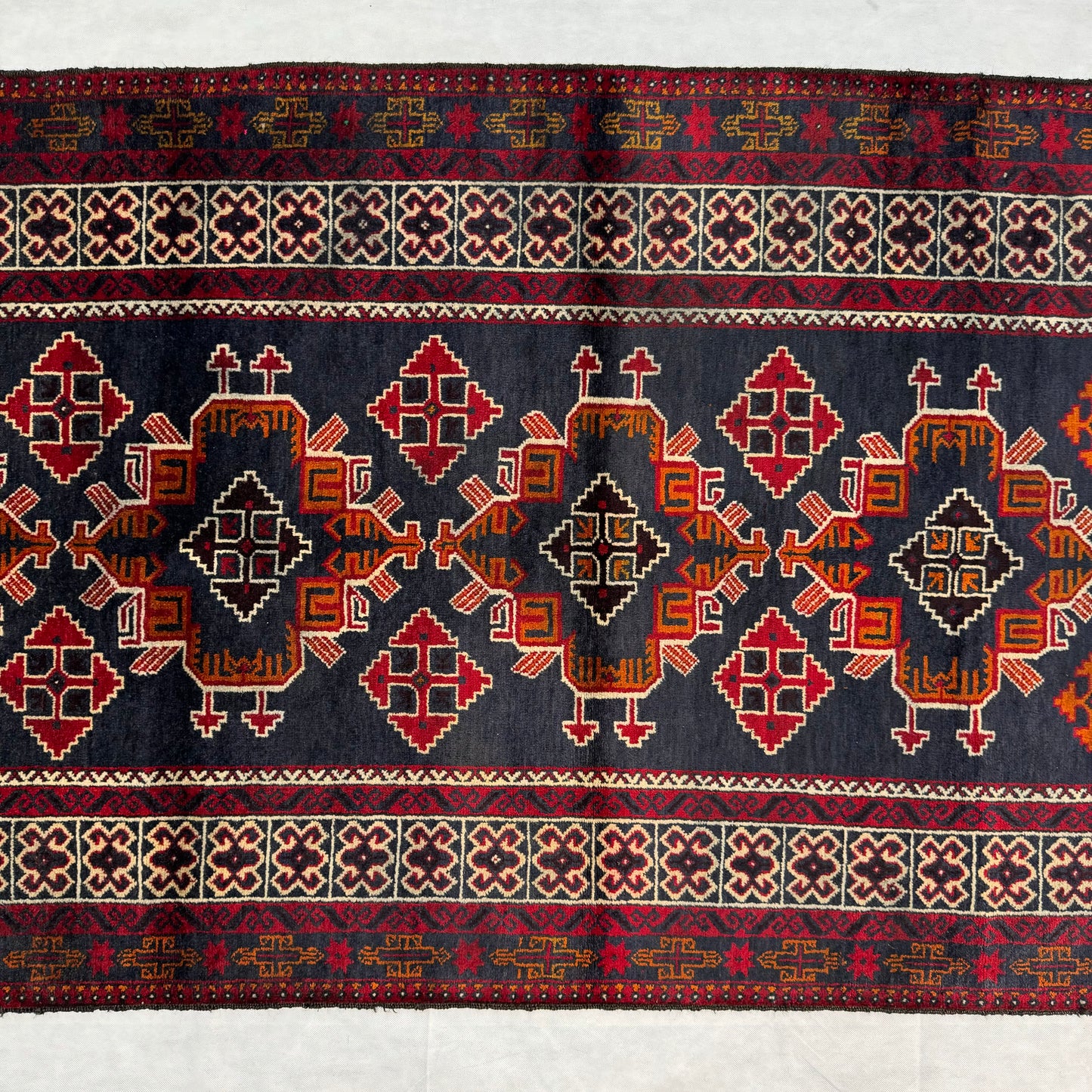 Handmade Baluchi Rug 4 ft x 6 ft - Red and Black Geometric Design