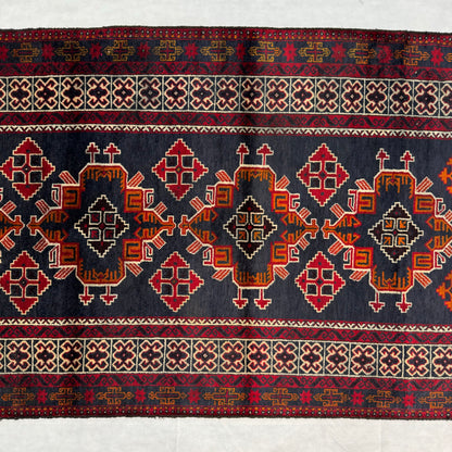 Handmade Baluchi Rug 4 ft x 6 ft - Red and Black Geometric Design