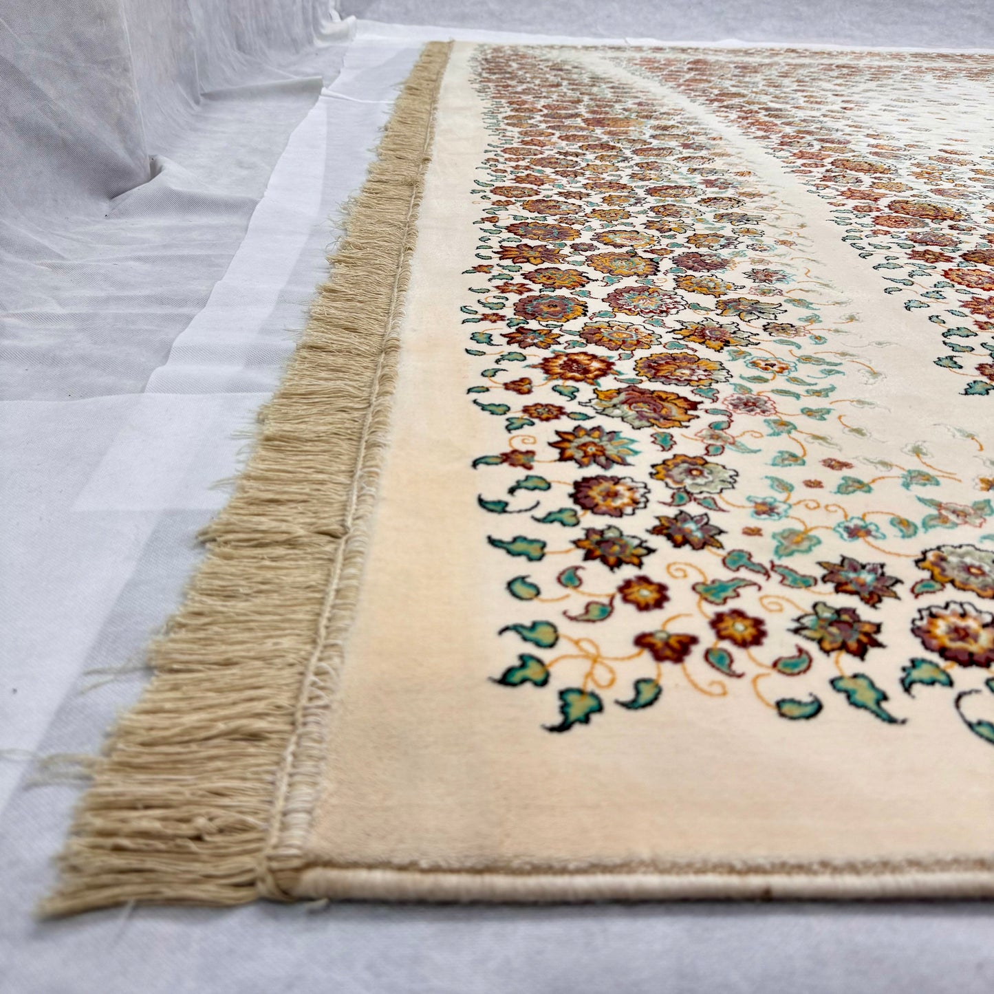 10 ft x 13 ft - Persian Solomon Silk Rug - 1500 Reeds Premium - Floral Cream Elegance