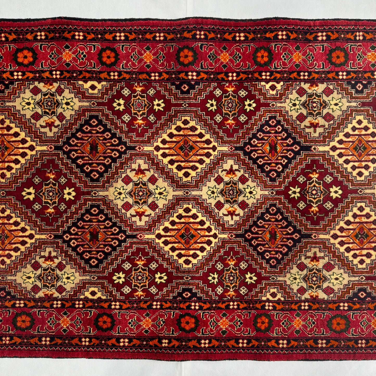 3 ft x 5 ft - Afghan Wool Handmade Rug - Tribal Candlestick Design - Red, Yellow & Black