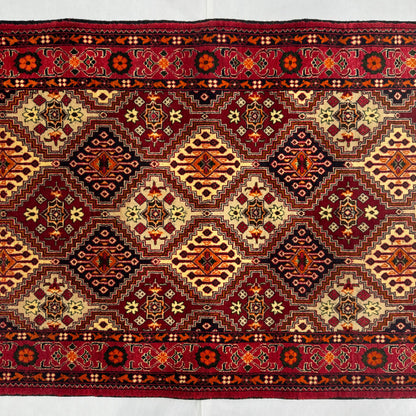 3 ft x 5 ft - Afghan Wool Handmade Rug - Tribal Candlestick Design - Red, Yellow & Black