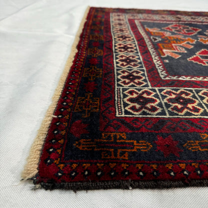 Handmade Baluchi Rug 4 ft x 6 ft - Red and Black Geometric Design