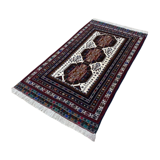 Authentic Baluchi 6 - 4 ft x 6 ft - Handmade Carpet - Red Wine and Beige - Timeless Beauty for Your Home