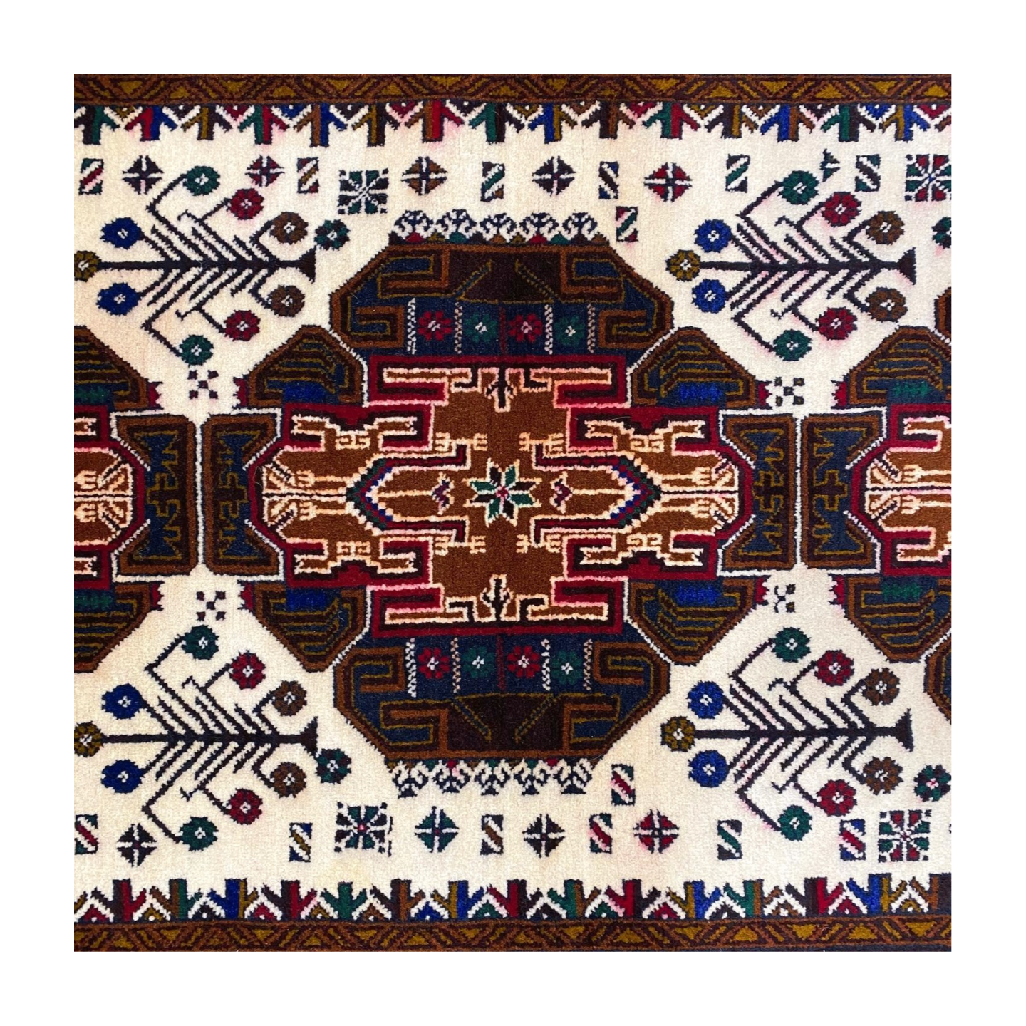 Authentic Baluchi 6 - 4 ft x 6 ft Handmade Wool Carpet - Red Wine and Beige - Timeless Beauty for Your Home