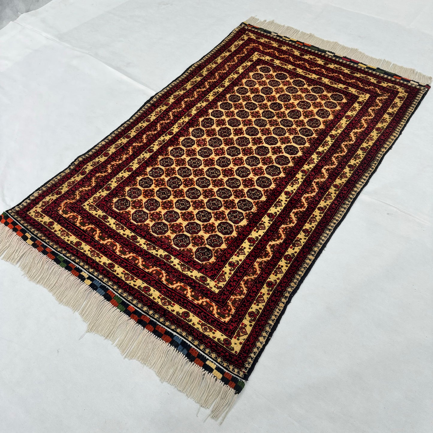 3 ft x 5 ft - Afghan Wool Handmade Rug - Bokhara Design - Red, Yellow & Black