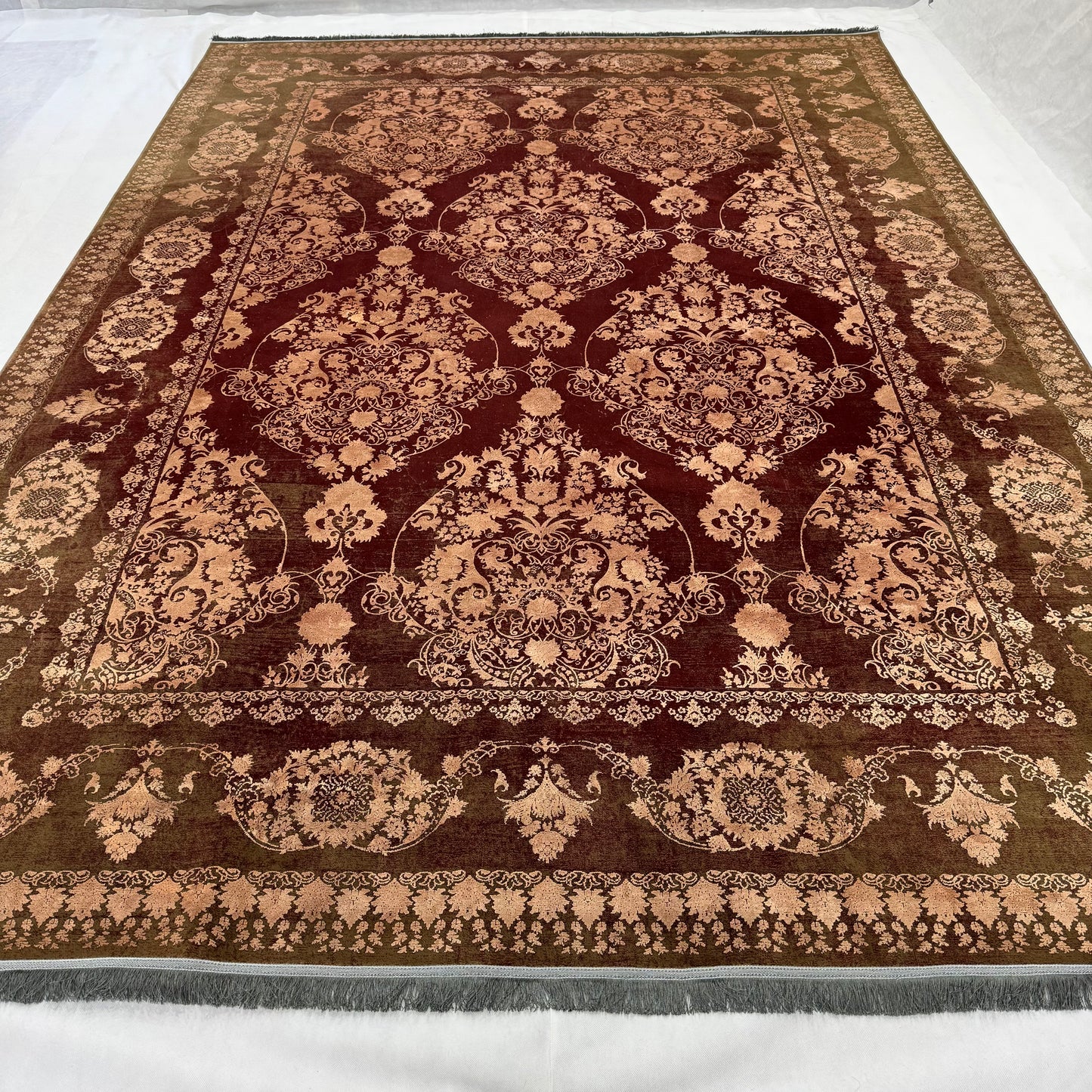 Elegant Persian Rug 8 ft x 11 ft | Beheshti Tabriz 1200 Reeds | Silk & Cotton in Regal Burgundy