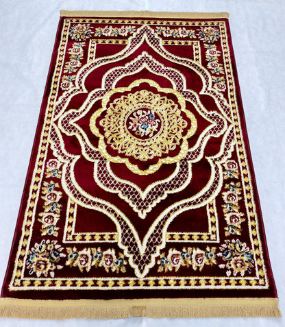 Elegant Turkish Napoli Area Rug - 3 ft x 5 ft - Red Wine and Beige Medallion Design