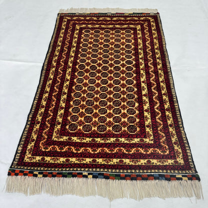 3 ft x 5 ft - Afghan Wool Handmade Rug - Bokhara Design - Red, Yellow & Black