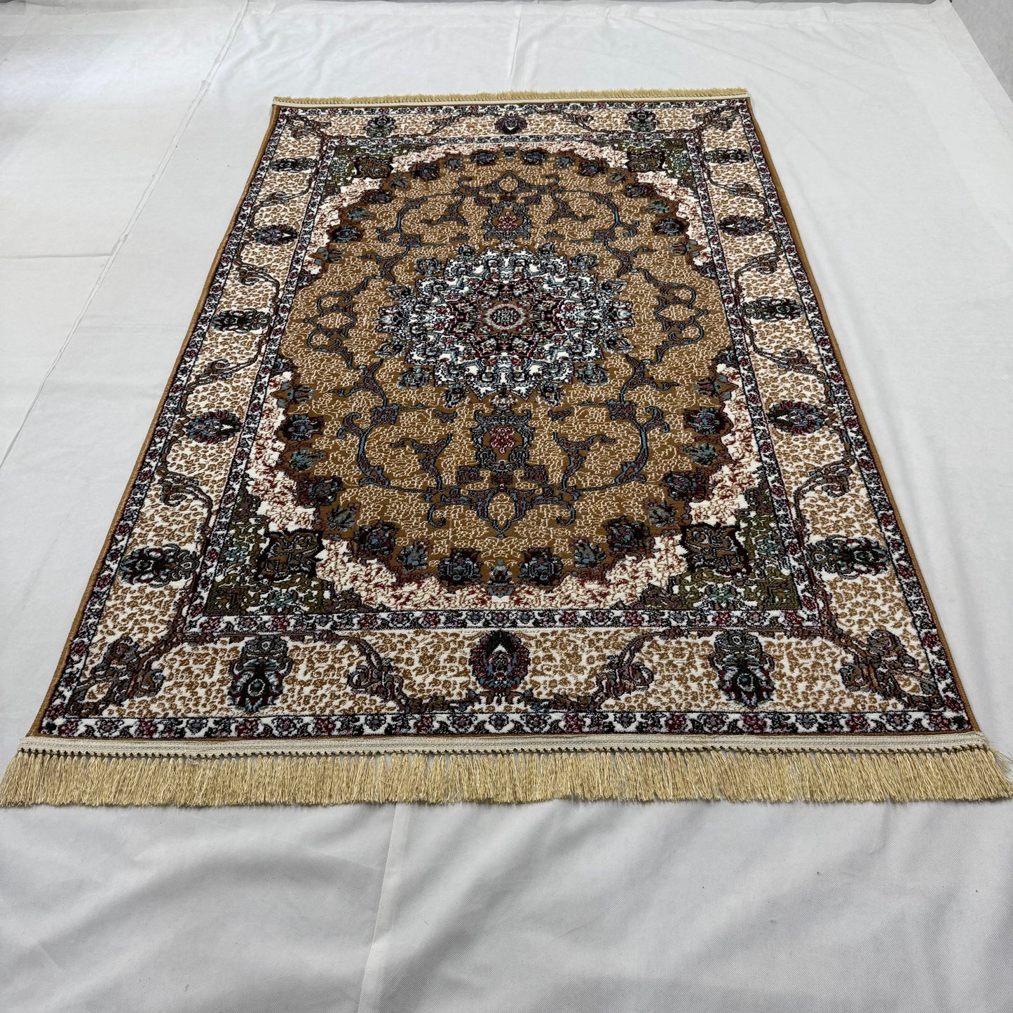 5ft x 8ft Persian Rug - Farsh e Nab | 500 Reeds | Luxurious, Machine-Made | Elegant Gold & Burgundy Design | Durable, Easy Maintenance, Eco-Friendly | Made in Iran