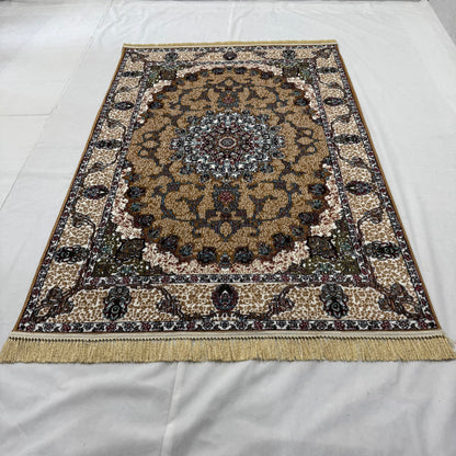 5ft x 8ft Persian Rug - Farsh e Nab | 500 Reeds | Luxurious, Machine-Made | Elegant Gold & Burgundy Design | Durable, Easy Maintenance, Eco-Friendly | Made in Iran