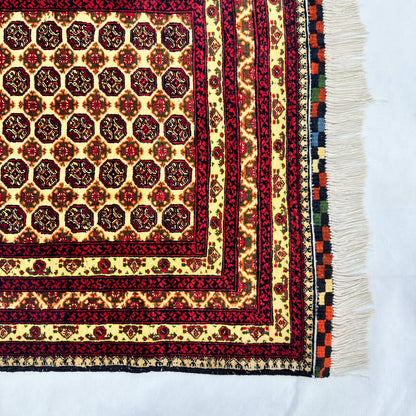 3 ft x 5 ft - Afghan Wool Handmade Rug - Bokhara Design - Red, Yellow & Black