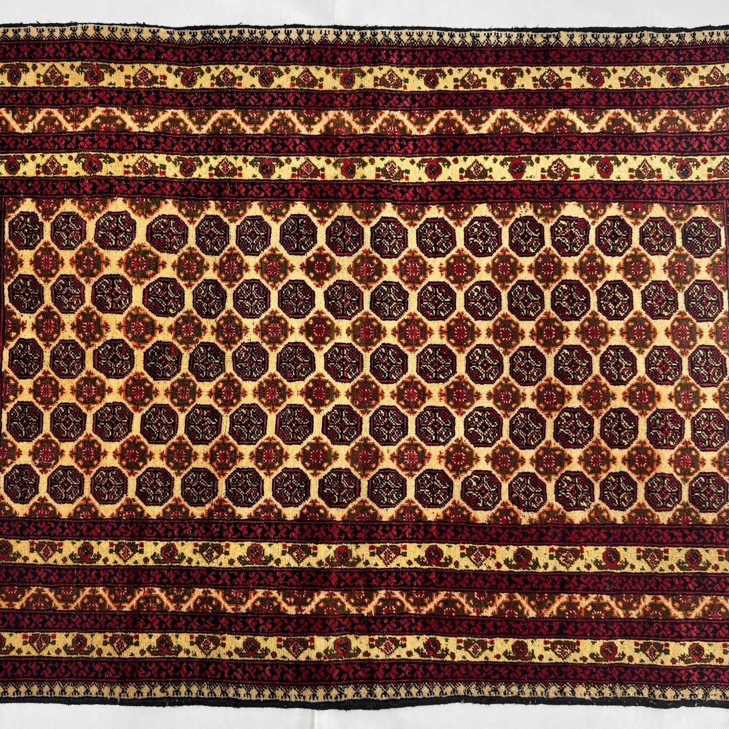 3 ft x 5 ft - Afghan Wool Handmade Rug - Bokhara Design - Red, Yellow & Black