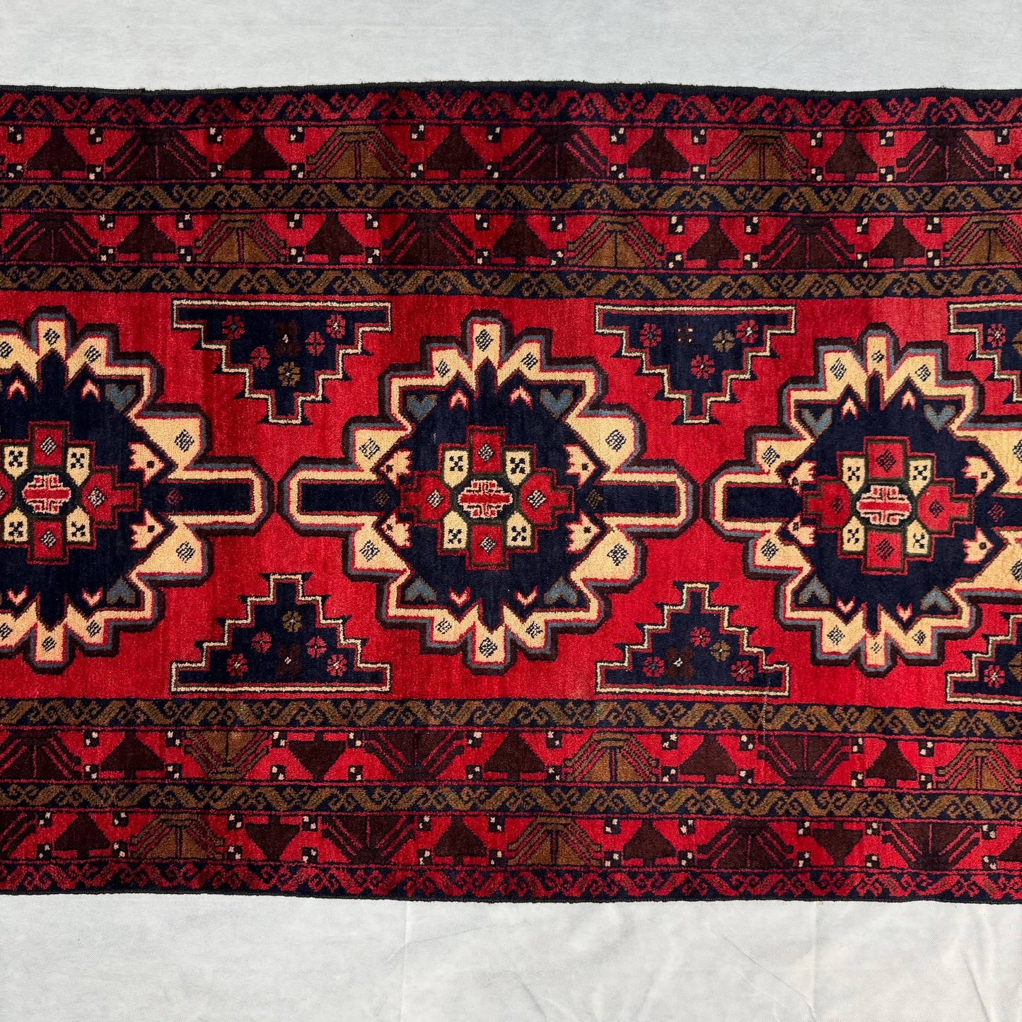 Handmade Baluchi Rug 4ft x 6ft - Red and Navy Blue Tribal Design, Wool Carpet