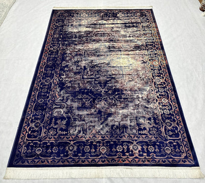 Luxurious Dark Blue Silky Area Rug - 5 ft x 8 ft - Persian Taymaz Collection