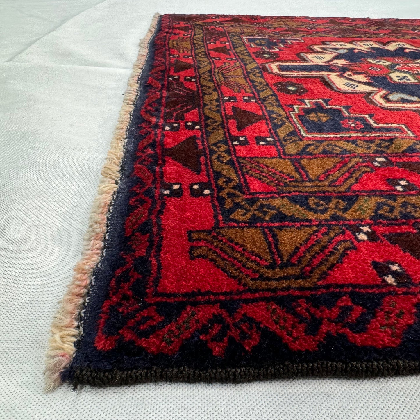 Handmade Baluchi Rug 4ft x 6ft - Red and Navy Blue Tribal Design, Wool Carpet