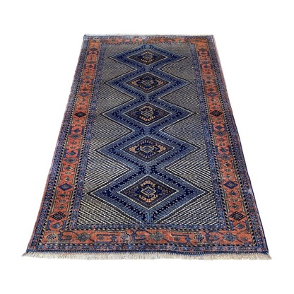 Afghan Kazak 1 - 4 ft x 6 ft Handmade Wool Carpet - Dark Blue - Bespoken Elegance and Artistic Rug