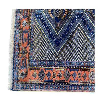 Afghan Kazak 1 - 4 ft x 6 ft Handmade Wool Carpet - Dark Blue - Bespoken Elegance and Artistic Rug