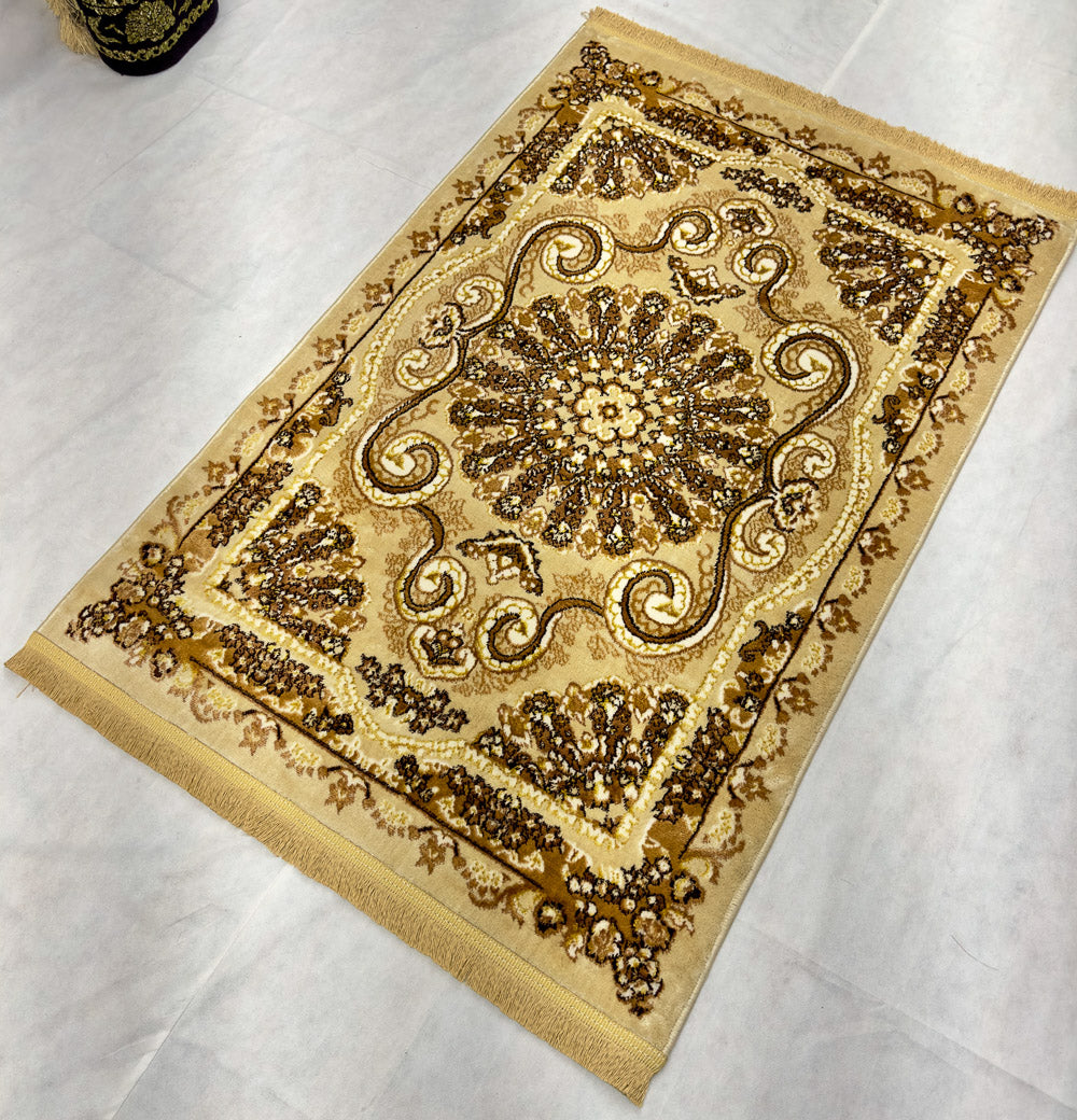 Luxurious Turkish Napoli Area Rug - 3 ft x 5 ft - Elegant Beige Medallion Design