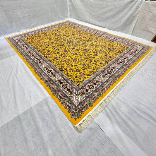 10 ft x 13 ft - Persian Solomon Silk Rug - 1500 Reeds Premium - Vibrant Yellow & Floral Design