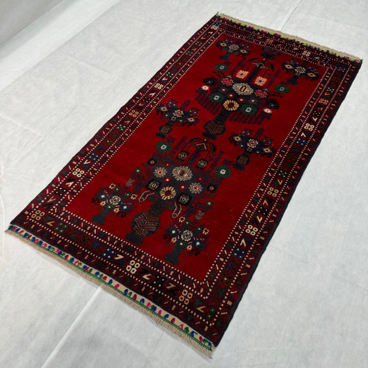 Exquisite Handmade Baluchi Rug - 4ft x 6ft Red Persian Floral Design, Wool Carpet