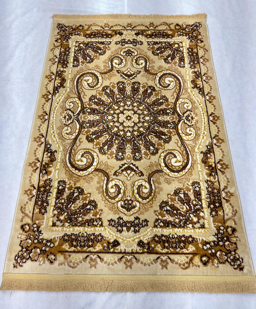 Luxurious Turkish Napoli Area Rug - 3 ft x 5 ft - Elegant Beige Medallion Design