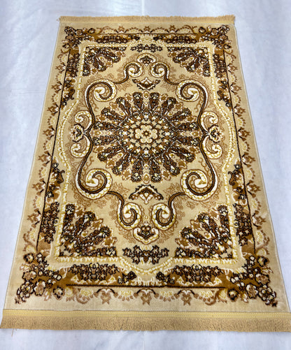 Luxurious Turkish Napoli Area Rug - 3 ft x 5 ft - Elegant Beige Medallion Design