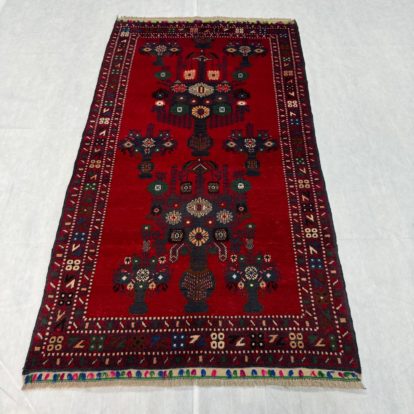 Exquisite Handmade Baluchi Rug - 4ft x 6ft Red Persian Floral Design, Wool Carpet