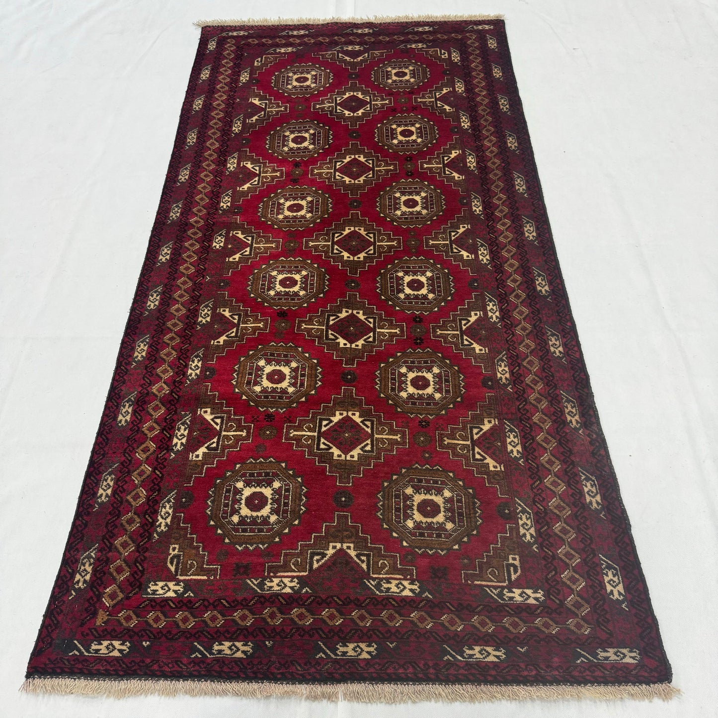 Handmade Afghan Wool Rug - 3.5 ft x 7 ft | Baluchi Aqsi Design | Bold, Durable, Eco-Friendly Luxury