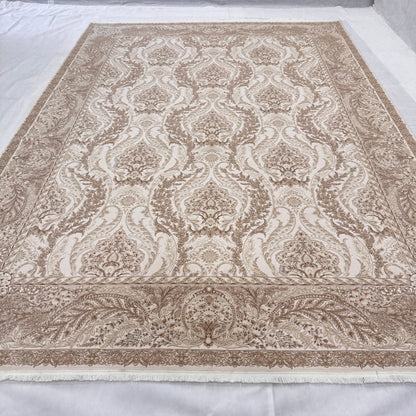 Persian Silk Rug 8 ft x 11 ft | Beheshti Tabriz 1200 Reeds | Cream & Taupe Elegance