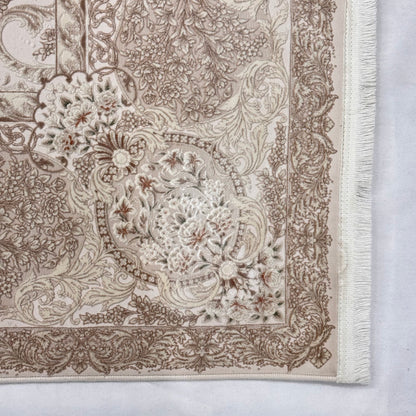 Persian Silk Rug 8 ft x 11 ft | Beheshti Tabriz 1200 Reeds | Cream & Taupe Elegance