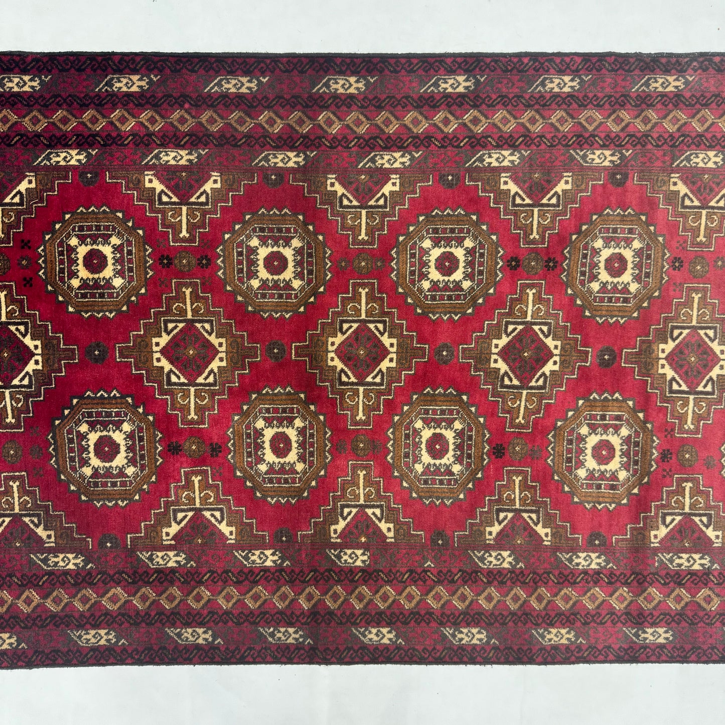 Handmade Afghan Wool Rug - 3.5 ft x 7 ft | Baluchi Aqsi Design | Bold, Durable, Eco-Friendly Luxury