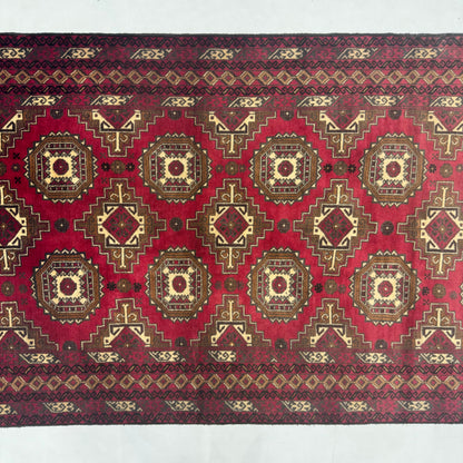 Handmade Afghan Wool Rug - 3.5 ft x 7 ft | Baluchi Aqsi Design | Bold, Durable, Eco-Friendly Luxury