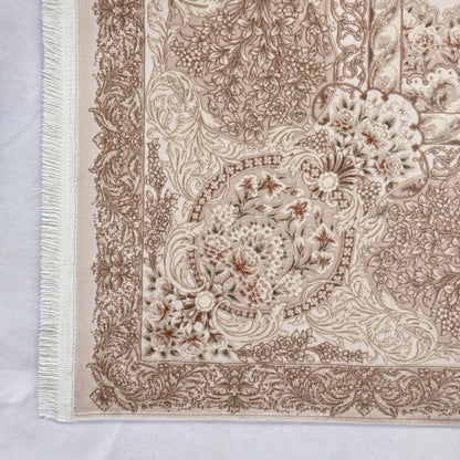 Persian Silk Rug 8 ft x 11 ft | Beheshti Tabriz 1200 Reeds | Cream & Taupe Elegance