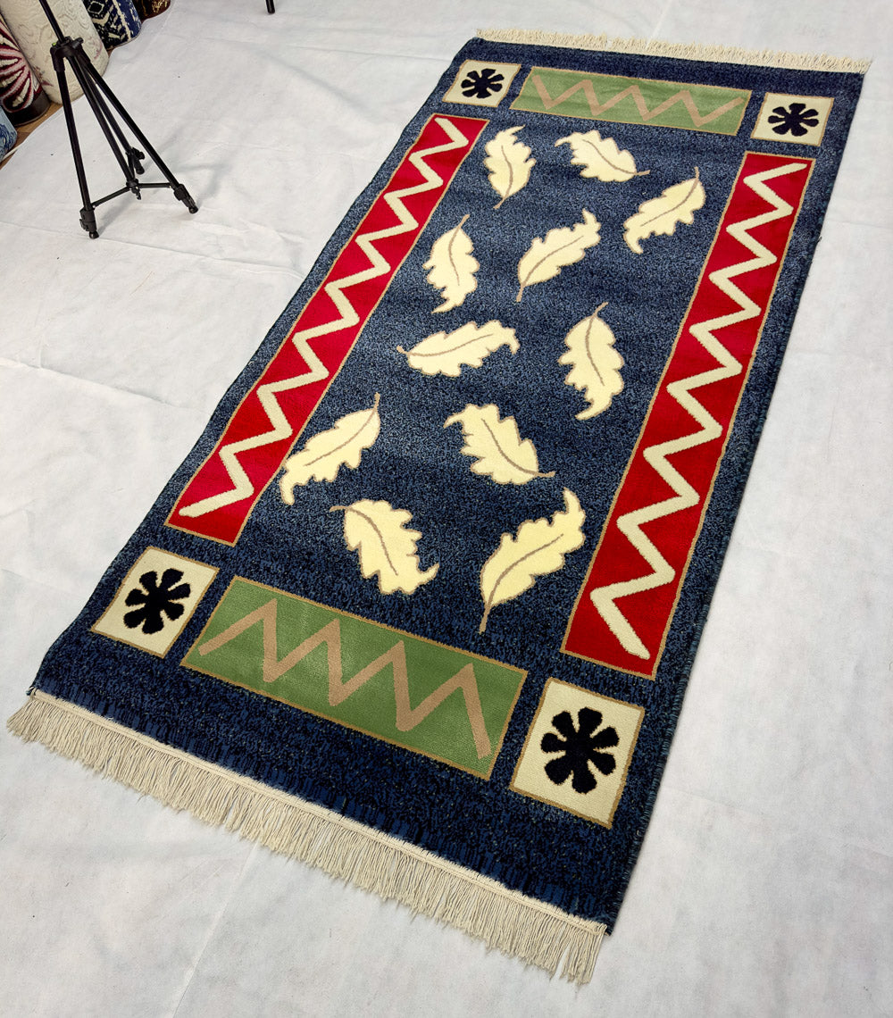 Elegant Dark Blue Persian 500 Area Rug - 3 ft x 6.5 ft - Farsh Aryan 9 with Leaf Pattern Design