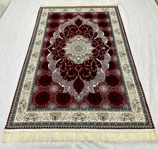 Luxurious Red Wine Persian Area Rug - 5 ft x 8 ft - 700 Reeds Avizeh Collection - Multi Colors