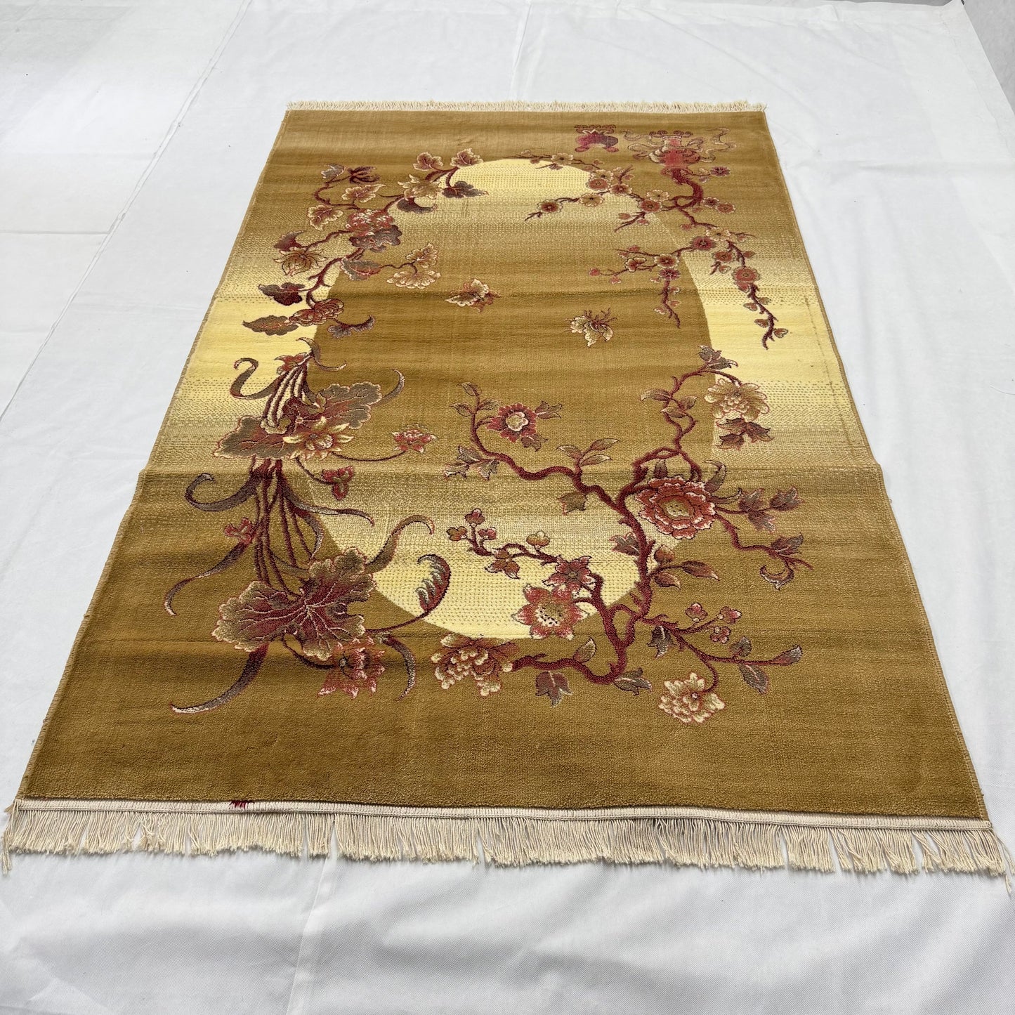 5ft x 8ft Persian Rug - Farsh e Nab | 500 Reeds | Luxurious, Machine-Made | Elegant Gold & Burgundy Floral Design | Durable, Easy Maintenance, Eco-Friendly | Made in Iran