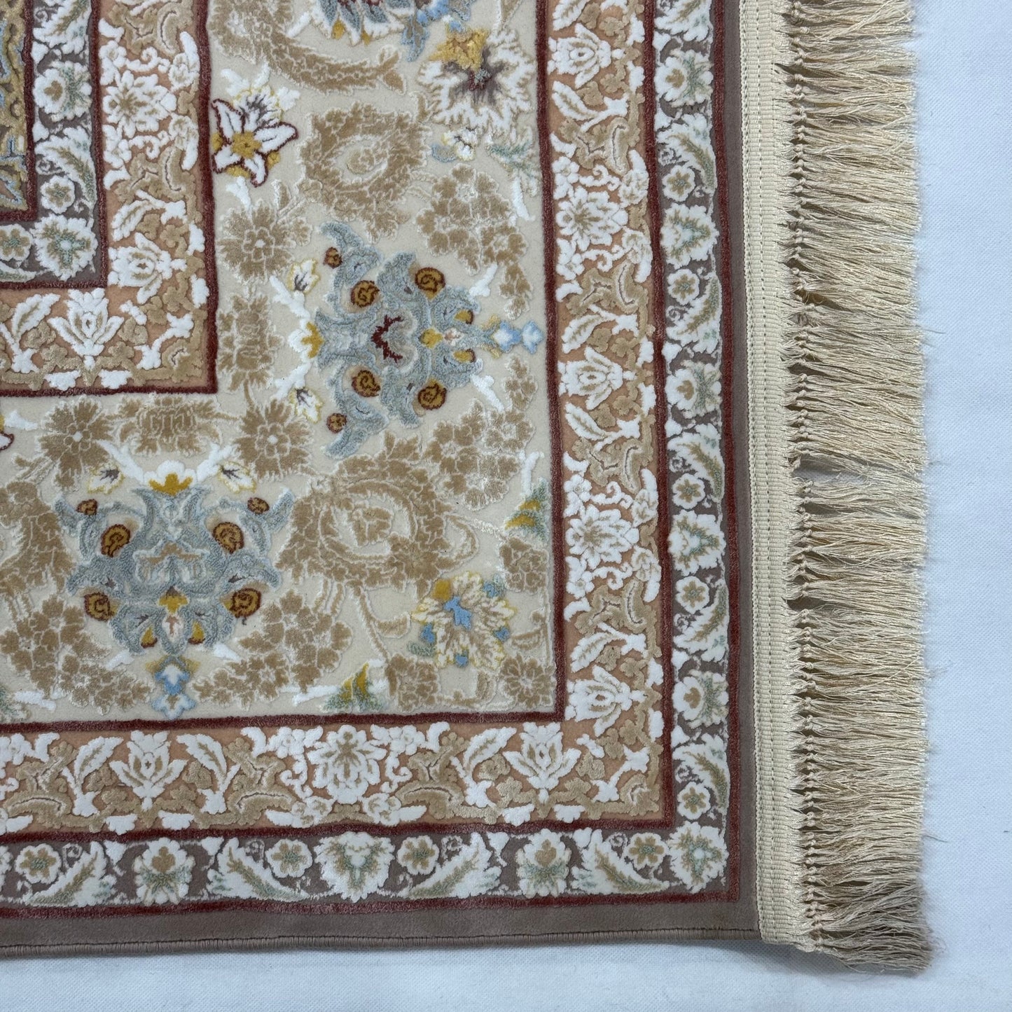 Persian Silk Rug 8 ft x 11 ft | Beheshti Tabriz 1200 Reeds | Cream & Gold Medallion Design