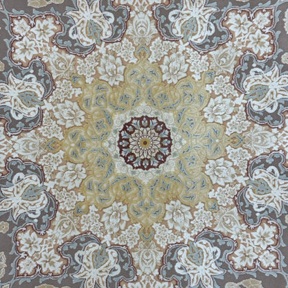 Persian Silk Rug 8 ft x 11 ft | Beheshti Tabriz 1200 Reeds | Cream & Gold Medallion Design